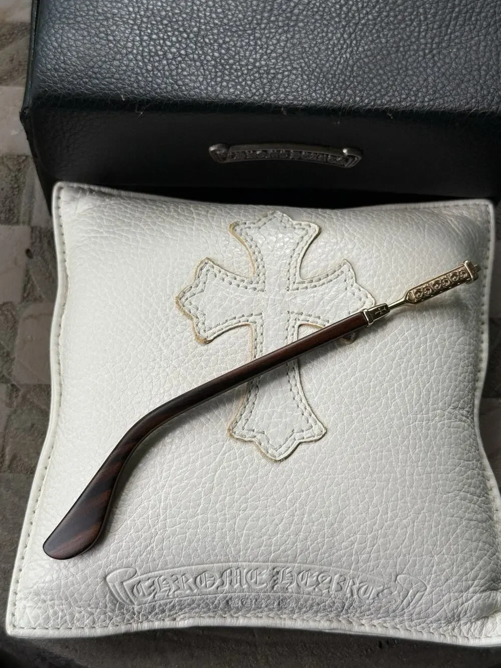 Chrome Hearts Vertical Smile Wood Right Temple Gold Plated Hardware Rare